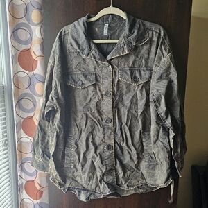 Zenana Outfitters Distressed Black Button Down